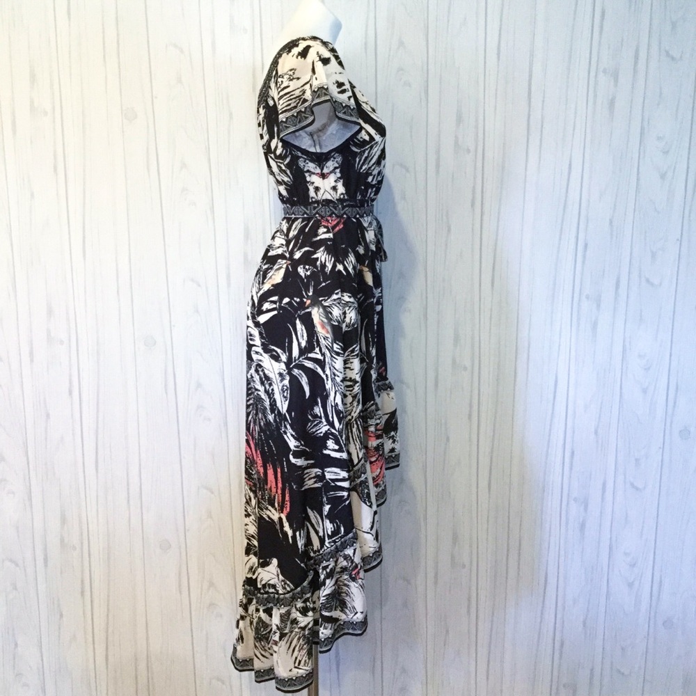 Flying Tomato Black Cream Floral High-Low Off-Shoulder Dress - Picture 5 of 11